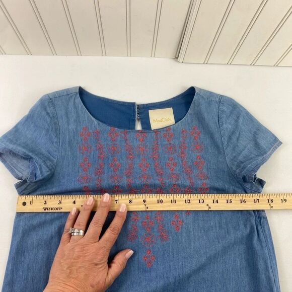 ModCloth Women’s Denim Short Sleeve Embroidered Chest Fully Lined Mini Dress Sm - Picture 10 of 14